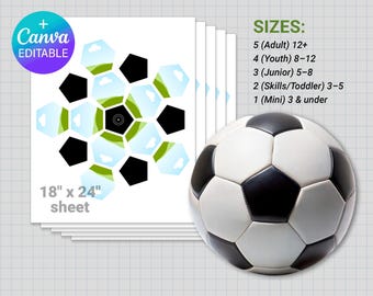 Soccer Ball Panel Template, ALL SIZES,  European football panel, DIY, custom ball wrap, sublimation, Canva, editable, Instant Download