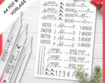 Weihnachten Kerzentattoo, PDF / JPEG Vorlage, Advent, Kerzensticker, Kerzen Gestalten Frohes Fest, 1 2 3 4,  Download