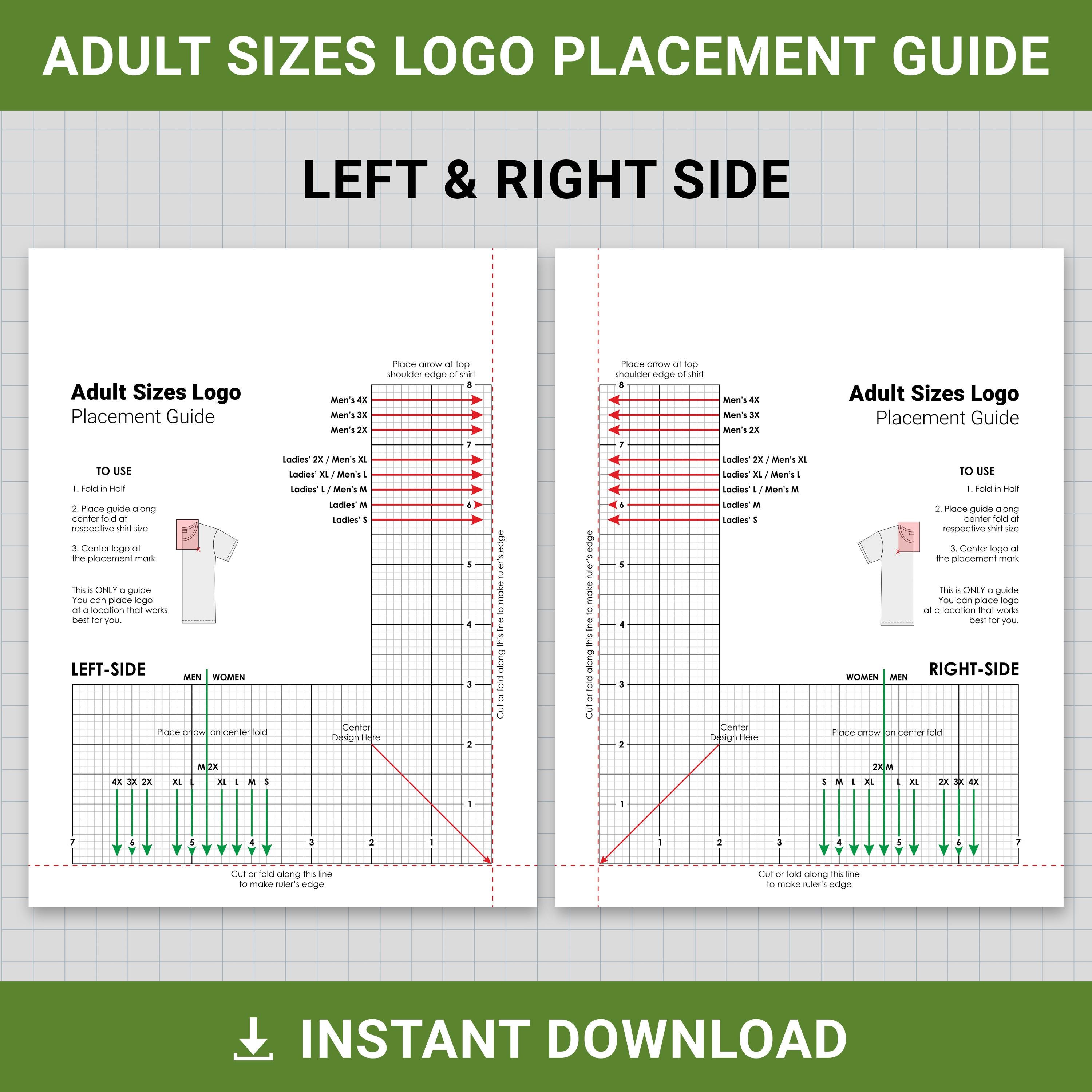 Machine Embroidery Placement Guide.pdf T-shirt Embroidery Logo Placement Guides, Adult Size, Left & Right Side ...