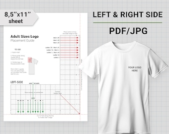 t-shirt embroidery logo placement guides, Adult Size, Left & Right side, embroidery placement ruler, pdf, jpeg, Instant Download