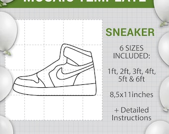 Sneaker mosaic from balloons, DIY, sport balloon decor, mosaic frame balloon template, tall shoe stencils, pdf, instant download