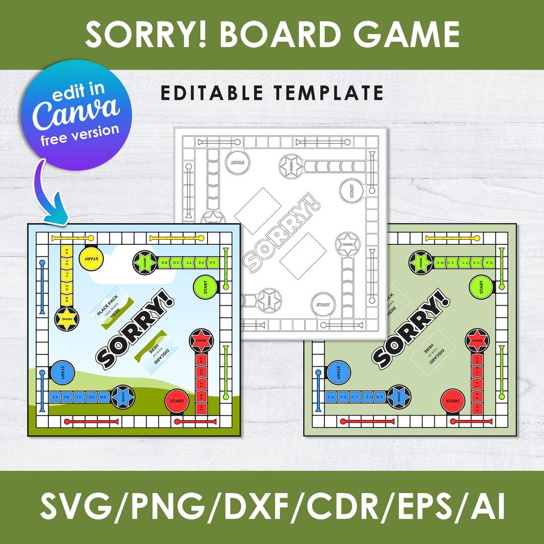 Sorry Board Game Blank Editable Template, Custom Personalized Sorry ...