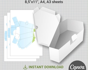 Coffin Box with lid Editable Canva Template, Halloween Party Favor, Candy Gift Box, Halloween Papercraft, svg, dxf, png, Digital Download