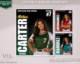 Senior Poster Template, Editable Sports Poster, Senior Night Poster, Athlete Poster Canva Template, Softball Senior Poster, Senior Table