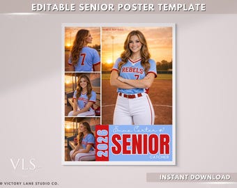 Senior Poster Template, Editable Sports Poster, Senior Night Poster, Athlete Poster Canva Template, Softball Senior Poster, Senior Table
