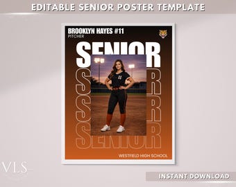 Senior Poster Template, Editable Sports Poster, Senior Night Poster, Athlete Poster Canva Template, Softball Senior Poster, Senior Table