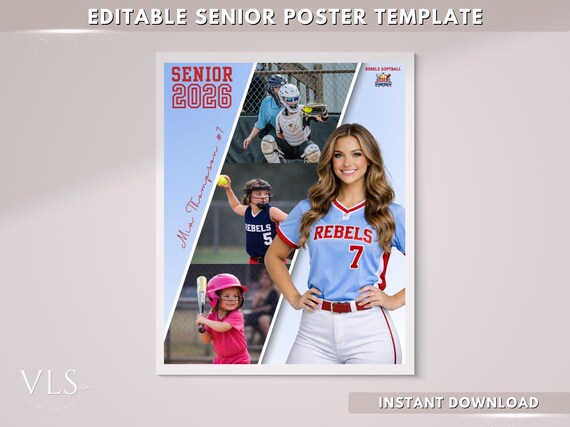 Softball Senior Poster, Senior Sports Poster, Editable Canva Printable,Custom Senior Night Poster,Senior Athlete Poster,Senior Night Poster