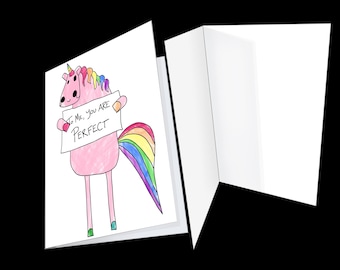 Originale Grußkarte „Für mich bist du ein perfektes Regenbogeneinhorn“ (5x7 Zoll), LGBTQIA+, innen unbedruckt