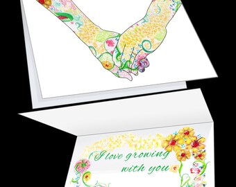 Originale Grußkarte „Mit dir wachsen“ (5x7 Zoll) – LGBTQIA+-Jubiläums- oder Hochzeitskarte für Partner/Partnerinnen