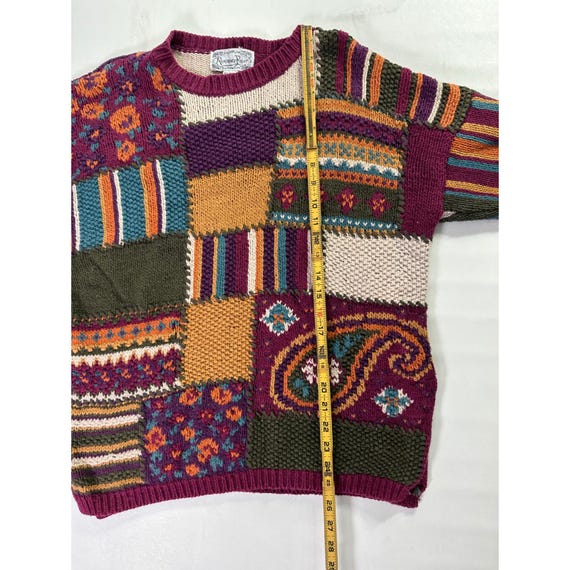 Reference Point Vintage 90s Patchwork Knit Sweate… - image 4