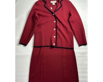 Appleseed's Petite XL Röd Stickad 2-Delad Klänning Set Kofta Jacka Svart Kant PL