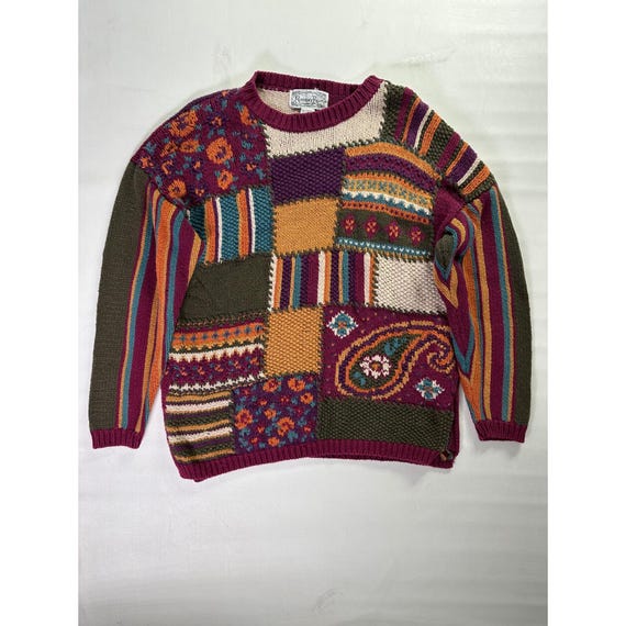 Reference Point Vintage 90s Patchwork Knit Sweate… - image 1