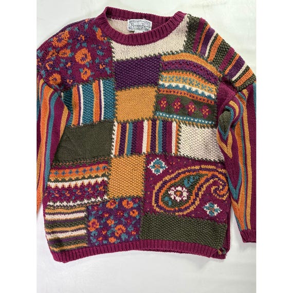 Reference Point Vintage 90s Patchwork Knit Sweate… - image 10