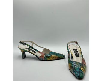 Stuart Weitzman Vintage Multicolor Snakeskin Slingback Kitten Heels Size 8.5 B