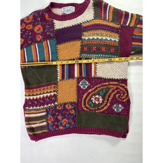Reference Point Vintage 90s Patchwork Knit Sweate… - image 3