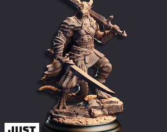 Bárbaro Dragonkin Negro de Ojos Oscuros Skraa - Miniatura de personaje bárbaro impresa en 3D