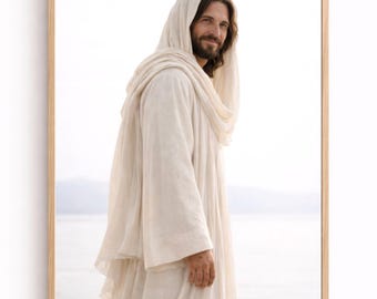He Lives Wall Art – Resurrected Jesus Printable – Christian Home Decor – Peaceful Christ Portrait – LDS Christian Easter Print