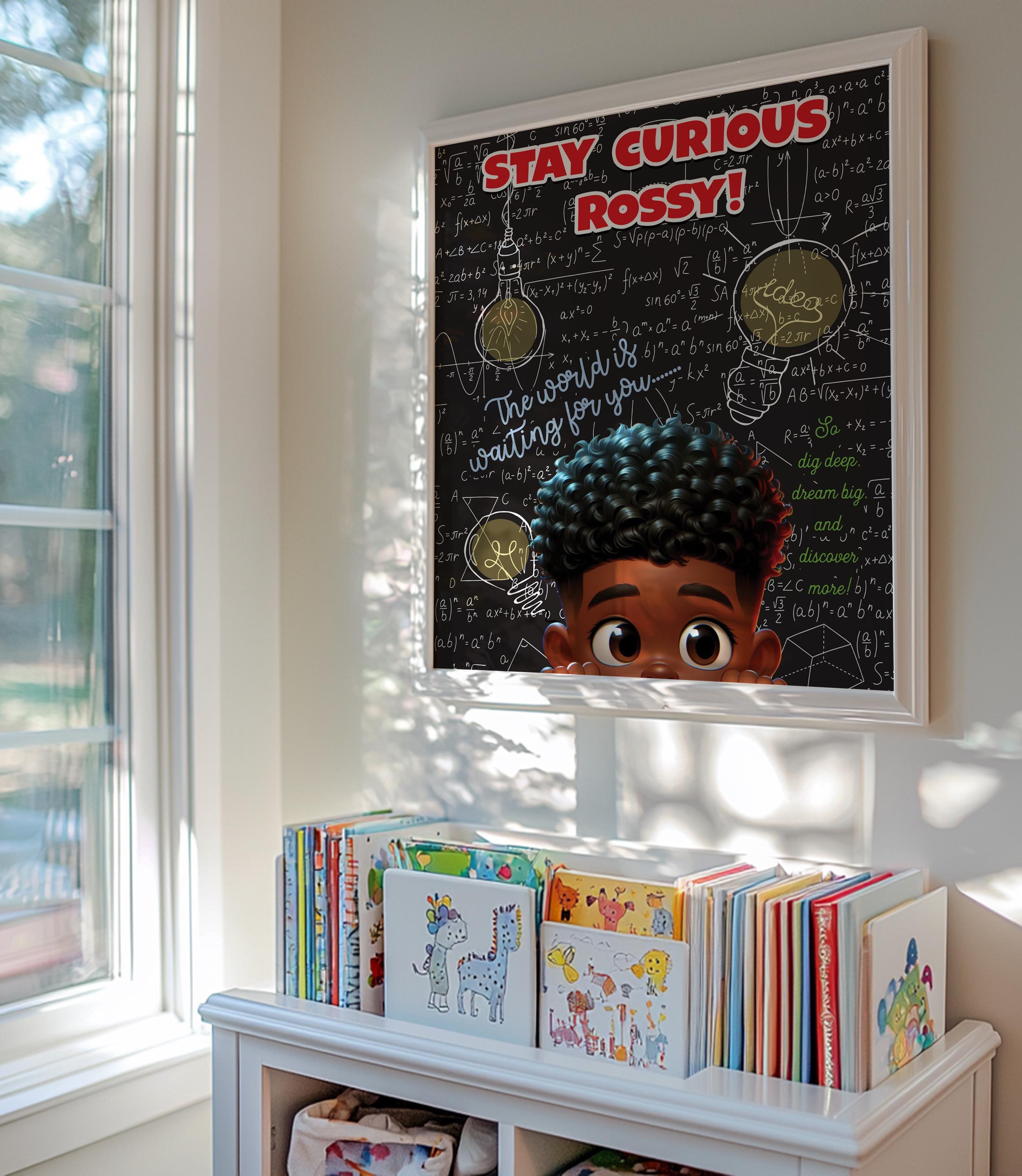 Stay Curious Math Poster Printable, Black Boy Educational Wall Art ...