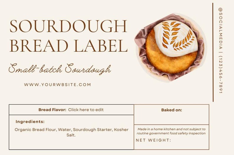 Editable Sourdough Bread Label | Cottage Food Canva Design for Home ...