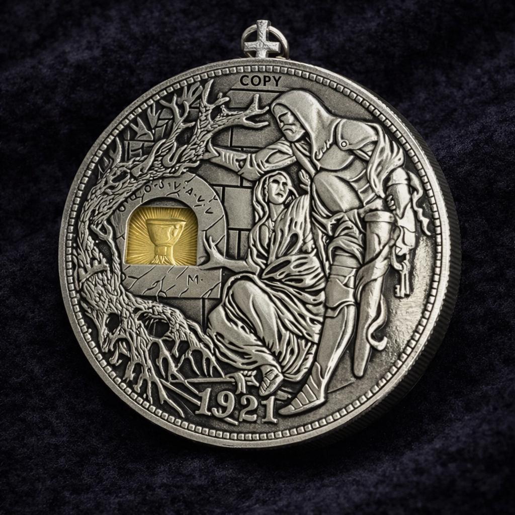 Pendentif Sainte Graal Chevalier En Argent 925 - Pierre De Lune Arc-en-ciel - Bijou Spirituel Prospérité