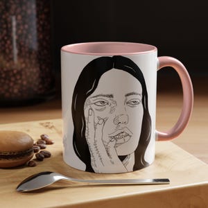Monochrome Portrait Face Illustration Mug | Accent Coffee Mug