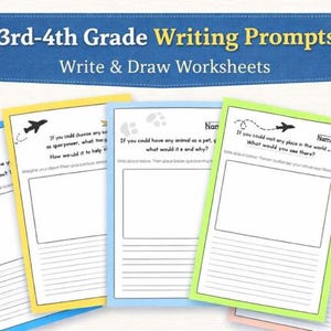3rd-4th Grade Writing Prompts – Write and Draw Worksheets (Printable Set)