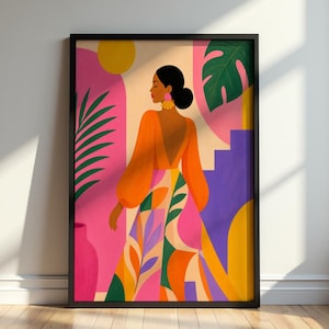 Colorful Woman Wall Art Abstract Female Fashion Illustration Boho Statement Print Vibrant Pink Modern Decor Printable Home Art Eclectic Home