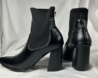 Botines Steve Madden negros de tacón grueso elásticos, talla 9, estilo casual de negocios Y2K.