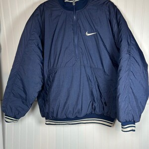 Vintage Nike Half Zip Pullover Bomber Pufferjacka Storlek Stor Blå 90-tal