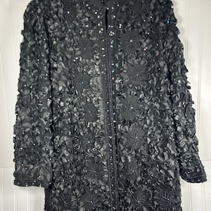 VTG Ruffled Black Jacket Beads Wedding Guest Occasion Coat. Fabulous Evening 1X
