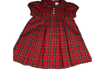 vintage Little Me Rot Grün Kariert Kragen Liner Xmas Kleid 18mo urlaub Weihnachten