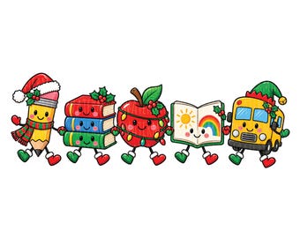 Elementary Teacher Christmas PNG Doodle Preschool Teacher Shirt Design Holiday PreK Teacher Sublimation Clipart School Instant Download