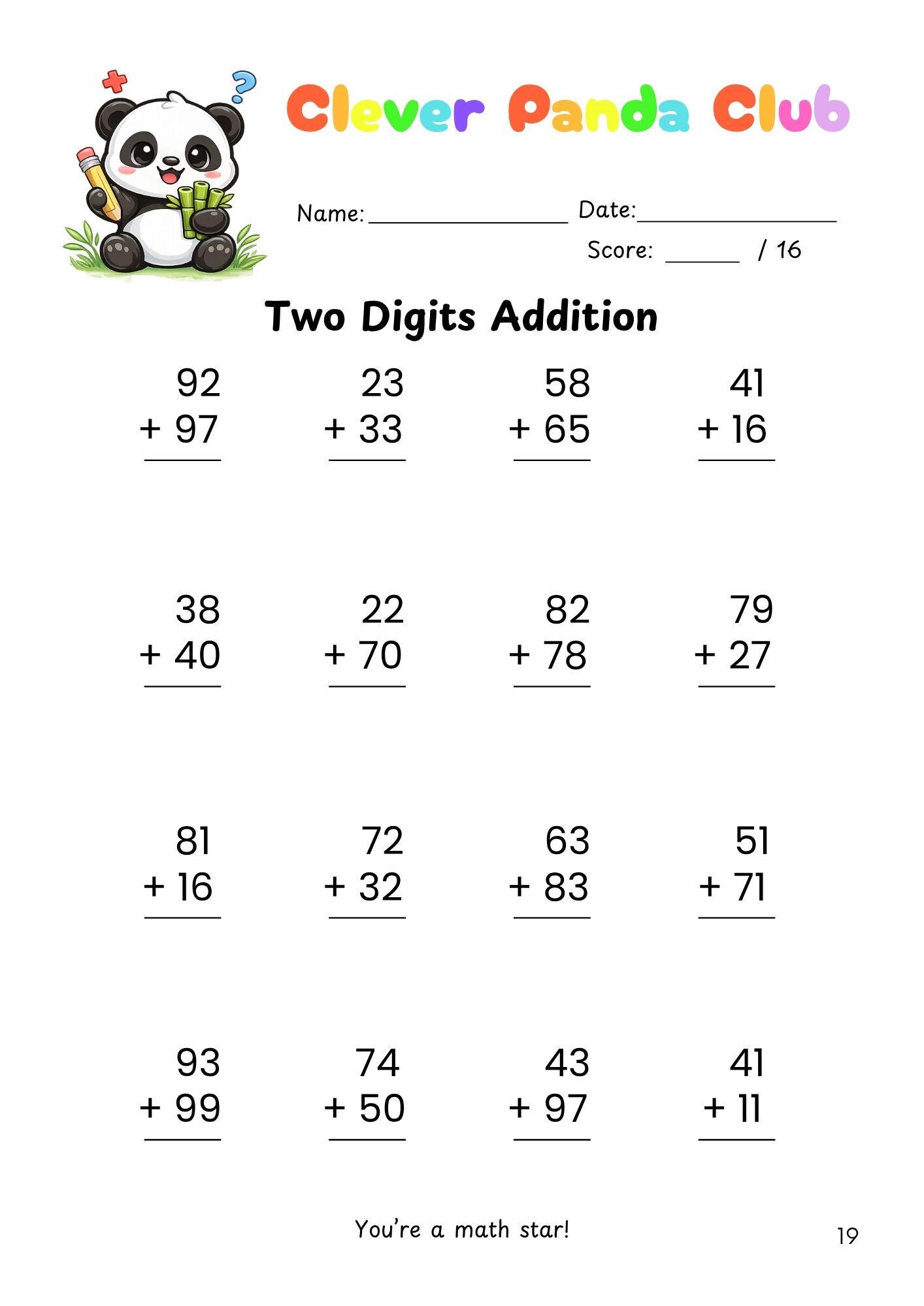 Addition Practice 2 2 Digit Addition Practice for Homeschool and Classroom,25 Math ...
