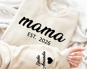 Suéter "Mamá Est. 2026", sudadera personalizada, sudadera para mamá, Día de la Madre, regalo para mamá, anuncio de embarazo