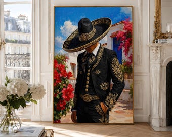 Mexican Charro Wall Art Print, Traditional Mariachi Portrait, Hispanic Cultural Decor, Rustic Southwest Digital Download, Printable Artwork