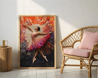 Mosaic Ballerina Wall Art Print, Elegant Ballet Dancer Digital Download, Colorful Dance Studio Decor, Girls Bedroom Printable Art