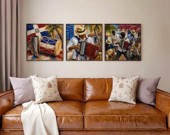 Dominican Merengue Music Wall Art Bundle, Caribbean Cultural Digital Prints, Accordion, Tambora & Güira Art, Square Printable Decor