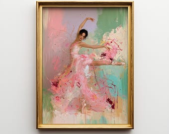 Abstract Ballerina Wall Art, Pink Ballet Dancer Painting, Colorful Impressionist Art, Romantic Feminine Decor, Digital Download