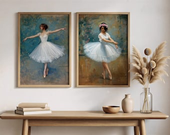 Ballet Dancer Wall Art Set of 2 Digital Prints, Impressionist Style, Romantic Ballet Decor, Printable Ballerina Artwork, Instant Download