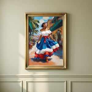 Dominican Woman Wall Art Printable, Traje Típico Dominicano Digital Download, Caribbean Folk Dress Art, Dominican Republic Decor