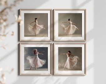 Ballerina Wall Art Set of 4, Ballet Dancer Digital Prints, Blush Pink Ballet Art, Elegant Feminine Wall Decor, Dance Studio Artwork