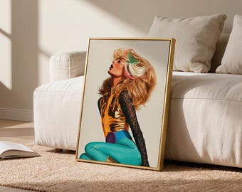 1980s Fashion Wall Art Print, Retro Glam Woman Digital Download, Colorful 80s Fashion Illustration, Vintage Style Dressing Room Decor