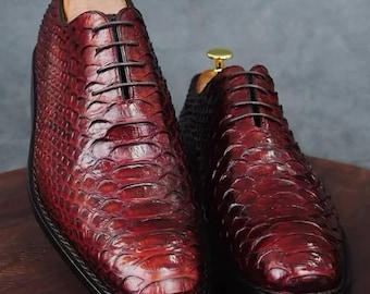 新作ハンドメイド純スネークレザーオックスフォードドレスシューズ（メンズ）