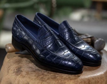 New Handmade Pure Alligator Leather Moccasin Loafer For Men