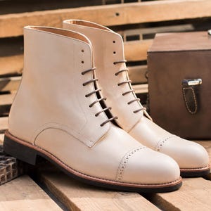 Handmade Genuine Leather Ankle Boots for Men - Cap Toe Lace-up Boots - Custom Made