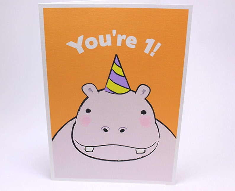 1st Birthday Card  Kids First Birthday Greeting Cards  Hippo image 0