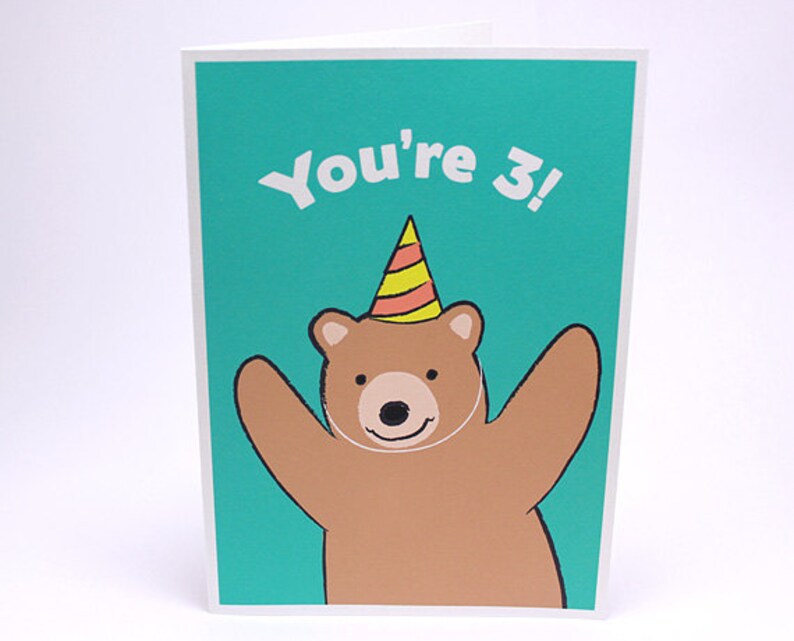 3rd Birthday Card  Kids Third Birthday Card  Bear image 0