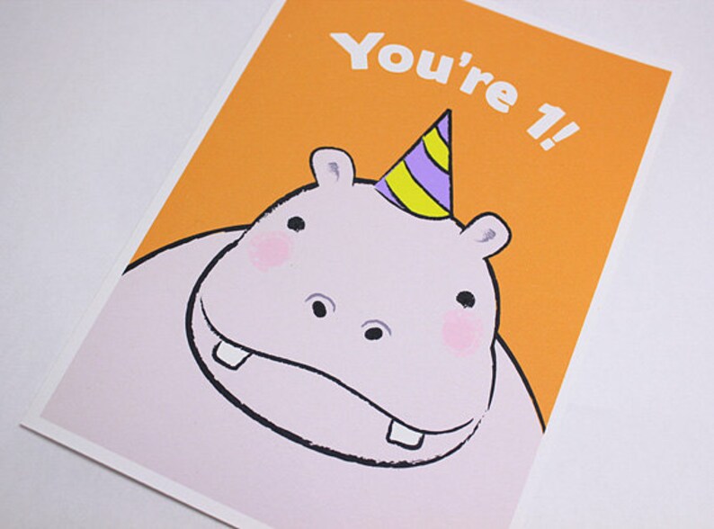 1st Birthday Card  Kids First Birthday Greeting Cards  Hippo image 1