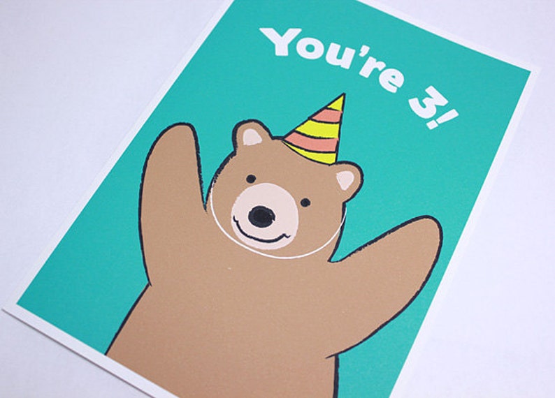 3rd Birthday Card  Kids Third Birthday Card  Bear image 1