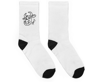 Hand-Drawn MOO Face Socks crew socks | Cute MOO Illustration